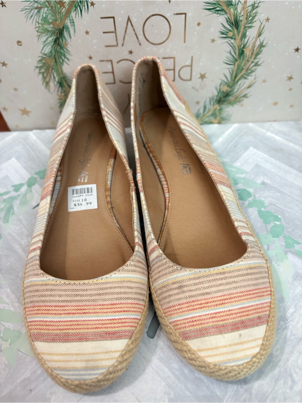 Striped Canvas Espadrille Flats - Neutral Stripe